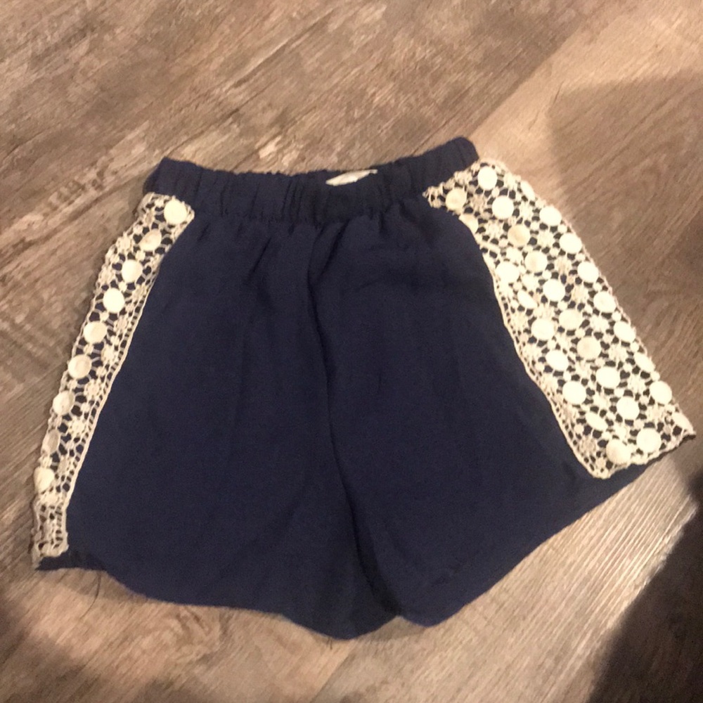 Peach love navy crochet shorts